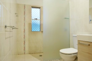 Corrie Street Chermside wide angle walk in shower feature tile frosted screen