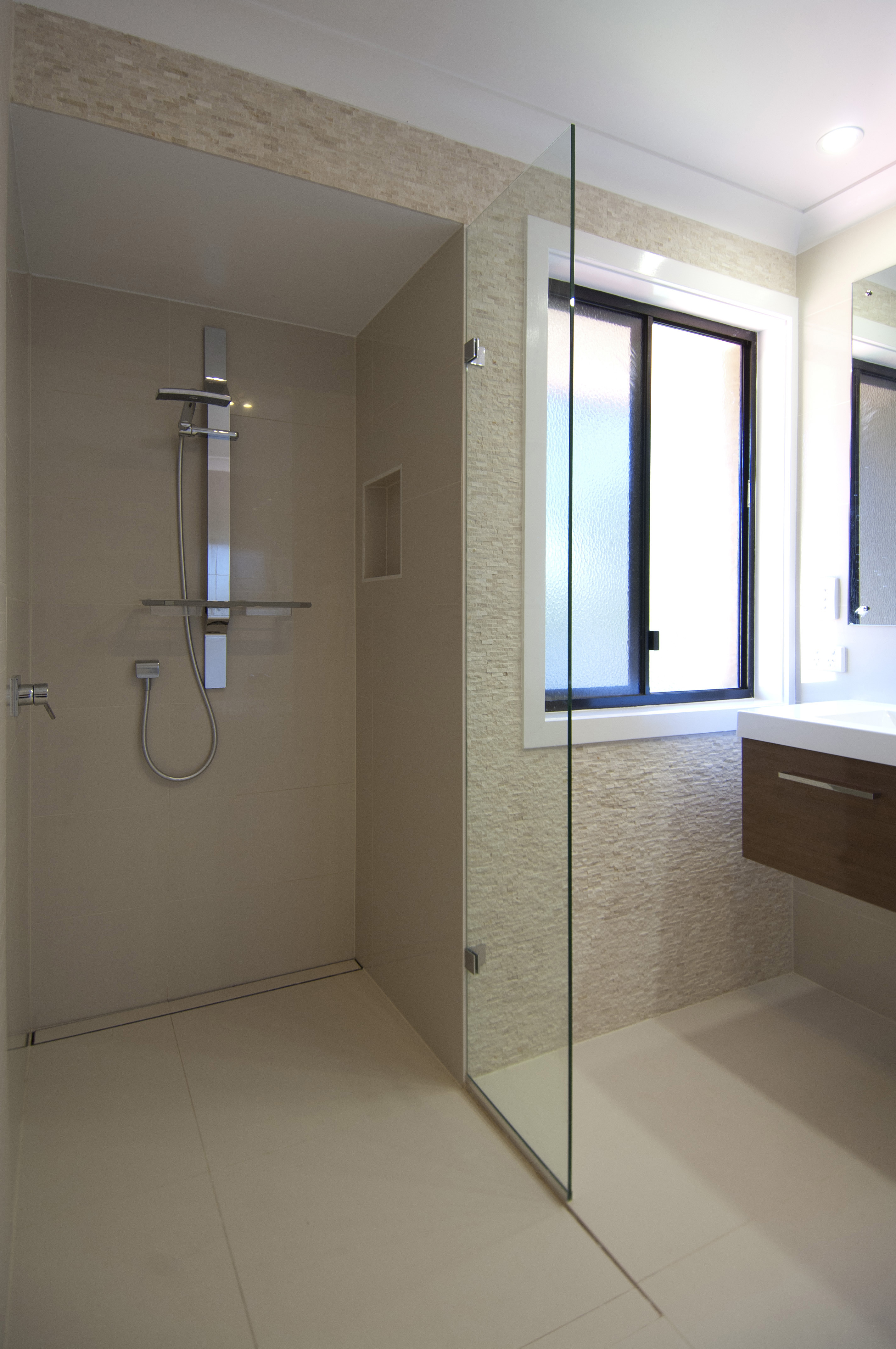 Pullenvale bathroom walk in shower tile insert strip grate