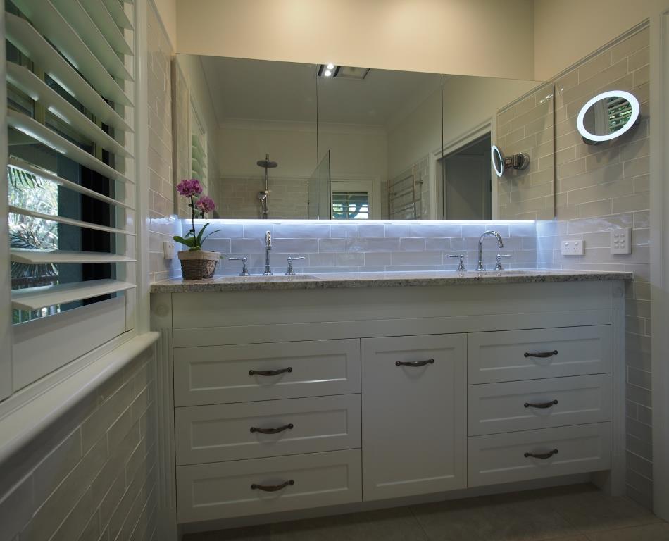Custom-made vanity and mirror cabinet with LED strip light and make-up mirror