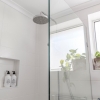 Brisbane bathrooms rain shower glass panel screen window white wall tiles