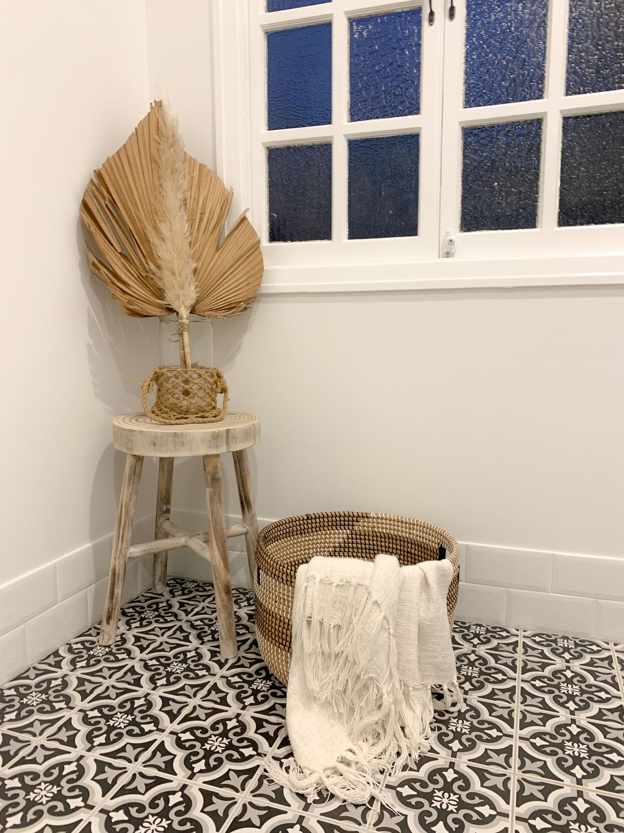 ascot laundry black and white floor tiles decor wicker basket